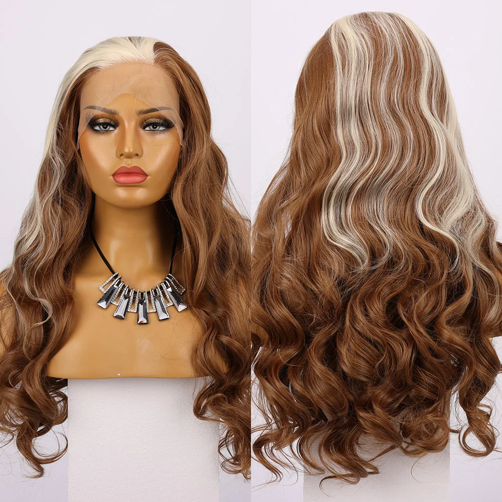 Stylish Long Wavy Brown Synthetic Wig with White Highlights, Front-Lace, Designed for Women's Fashion
Stylish Long Wavy Brown Synthetic Wig with White Highlights, Front-Lace, Designed for Women's Fashion