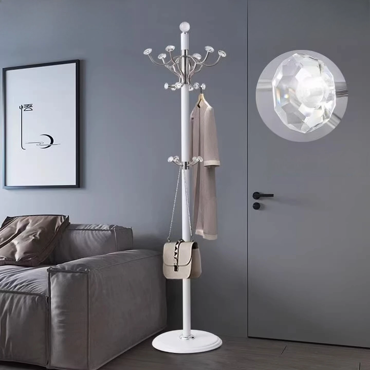 Modern Rotating Coat Rack Freestanding Clothes Stand With White Crystal Ball Living Room Entryway Hanger with Stable Base
Modern Rotating Coat Rack Freestanding Clothes Stand With White Crystal Ball Living Room Entryway Hanger with Stable Base