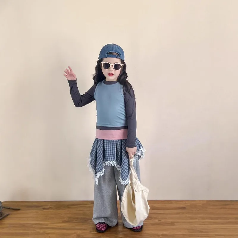 Комплект для девочек, осенняя мода 2024, многослойная эластичная футболка контрастного цвета из двух предметов, топ, клетчатые кружевные спортивные штаны, комплект из трех предметов
Комплект для девочек, осенняя мода 2024, многослойная эластичная футболка контрастного цвета из двух предметов, топ, клетчатые кружевные спортивные штаны, комплект из трех предметов