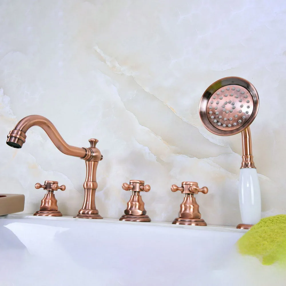 Antique Red Copper Five Hole Deck Mounted Bathroom Tub Faucet Set with 1.5M Handheld Spray Shower Mixer Tap 2tf223
Antique Red Copper Five Hole Deck Mounted Bathroom Tub Faucet Set with 1.5M Handheld Spray Shower Mixer Tap 2tf223