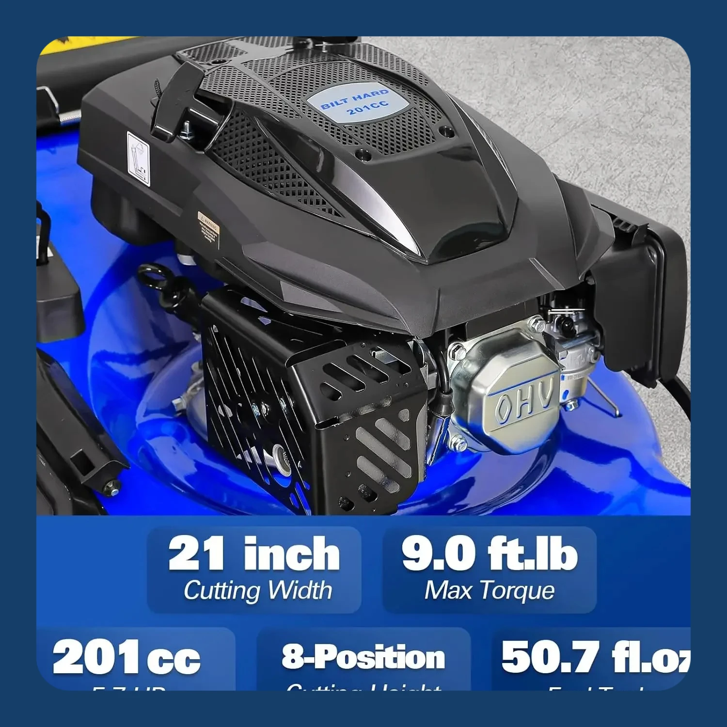 21 Inch Lawn Mower Gas Powered, 4-Cycle 201cc Engine, 3-in-1 Push Lawnmower with Bagging, Mulching & Side Discharge
21 Inch Lawn Mower Gas Powered, 4-Cycle 201cc Engine, 3-in-1 Push Lawnmower with Bagging, Mulching & Side Discharge