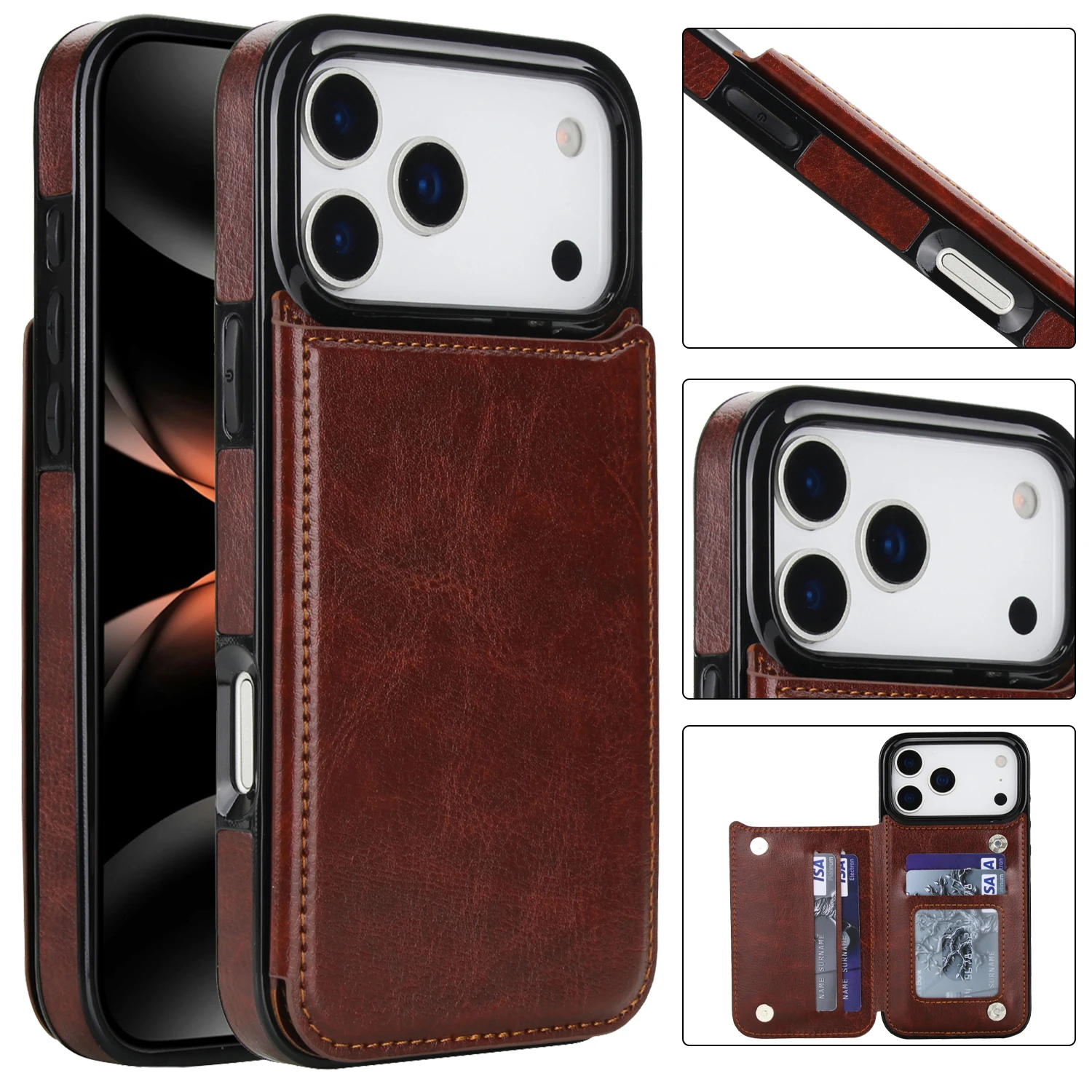 Leather Flip Card Holder Wallet Case For iPhone 17 Pro Max 16 16e 15 14 Plus 13 12 11, Slim Cards Pocket Kickstand Phone Covers
Leather Flip Card Holder Wallet Case For iPhone 17 Pro Max 16 16e 15 14 Plus 13 12 11, Slim Cards Pocket Kickstand Phone Covers
