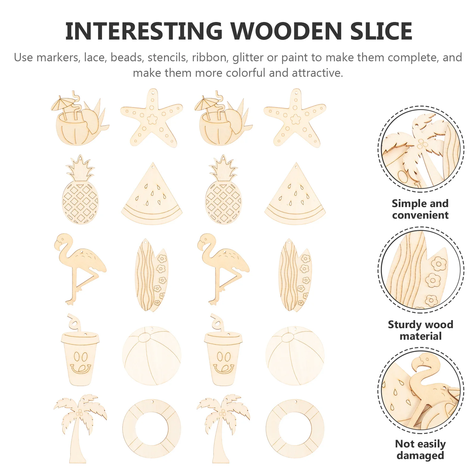 40Pcs Wooden Cutouts Hawaiian Theme Unfinished Tropical DIY Painting Materials Summer Party Decoration Blank Wood Slices
40Pcs Wooden Cutouts Hawaiian Theme Unfinished Tropical DIY Painting Materials Summer Party Decoration Blank Wood Slices