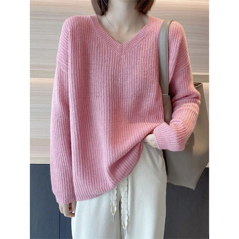 Ladies V-Ne Sparkling Knitted Long Sve T-irt Korean Sle Loose Fit Camere Sweater Commute Wear Autumn Season
Ladies V-Ne Sparkling Knitted Long Sve T-irt Korean Sle Loose Fit Camere Sweater Commute Wear Autumn Season