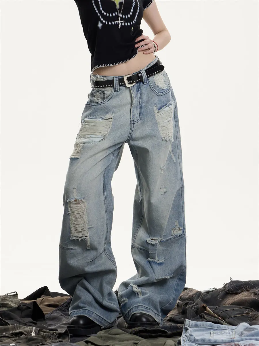 Retro American Street Washed Distressed Jeans Loose Drapey Straight Leg Casual Floor-Length Pants for Men And Women
Retro American Street Washed Distressed Jeans Loose Drapey Straight Leg Casual Floor-Length Pants for Men And Women