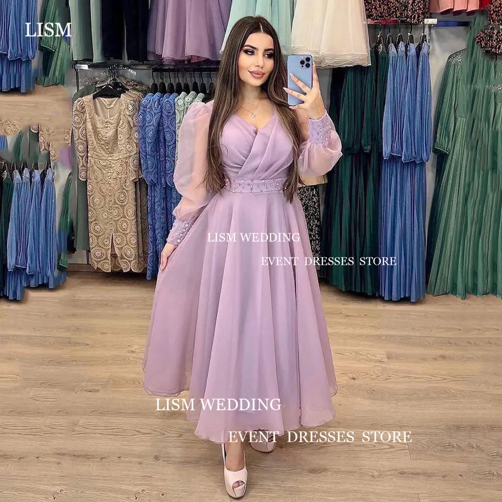 LISM Vintage Purple Tulle Prom Dresses V-Neck Shiny Full Sleeves Ankle Length Pleat A-Line Formal Occasion Dress For Saudi Women
LISM Vintage Purple Tulle Prom Dresses V-Neck Shiny Full Sleeves Ankle Length Pleat A-Line Formal Occasion Dress For Saudi Women