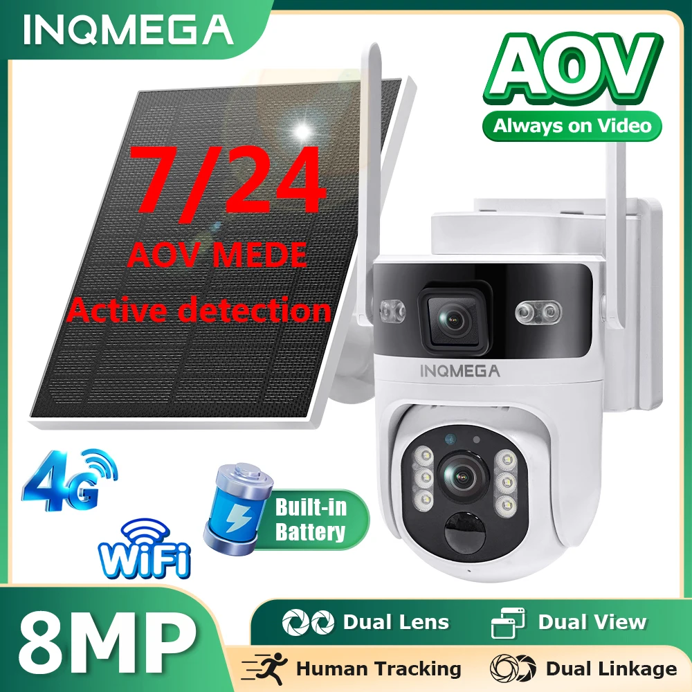 INQMEGA 7/24 AOV PT 8MP With Solar Panel 360° PTZ Outdoor Security Camera 4G LTE Wifi Network 10500mAh Battery Auto Tracking IP
INQMEGA 7/24 AOV PT 8MP With Solar Panel 360° PTZ Outdoor Security Camera 4G LTE Wifi Network 10500mAh Battery Auto Tracking IP