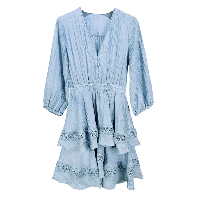 2025 Sky Blue V-Neck Long-Sleeve Dress with Ruffle Details, Waist-Cinching Design and Youthful Elegant Silhouette
2025 Sky Blue V-Neck Long-Sleeve Dress with Ruffle Details, Waist-Cinching Design and Youthful Elegant Silhouette