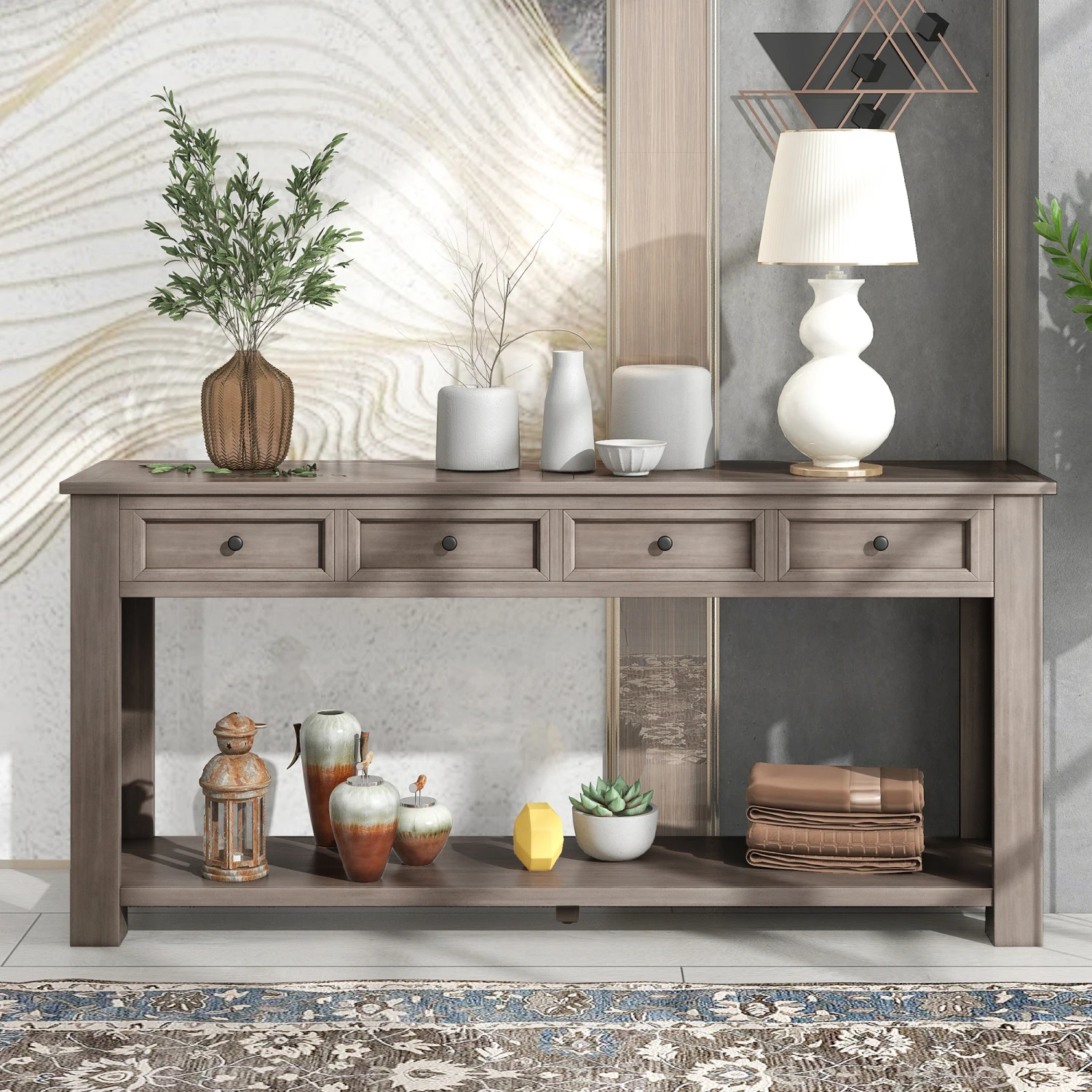 TREXM Console Table with Storage Drawers & Shelf for Entryway (Gray Wash)
TREXM Console Table with Storage Drawers & Shelf for Entryway (Gray Wash)