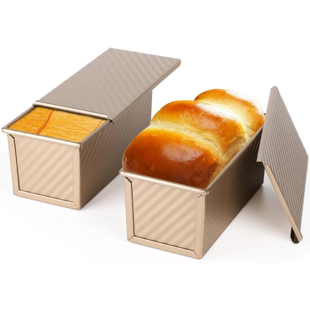 Non Stick Bread Mould with Lid Rectangle Reusable Bakeware for Baking Bread Carbon Steel Corrugated Toast Box Baking Mold