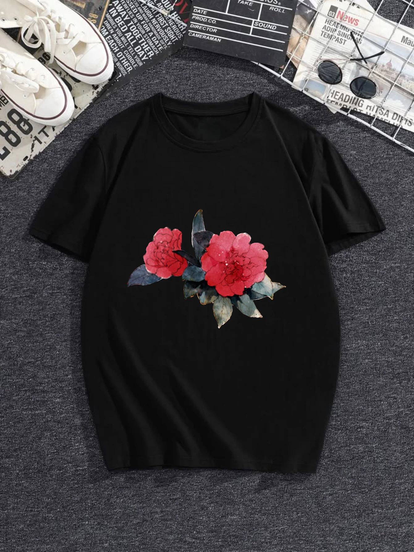 Women's T-shirts Chinese style Graphic Halloween Running Casual 100% cotton Red Flower On Black printed tee shirts & blouses
Women's T-shirts Chinese style Graphic Halloween Running Casual 100% cotton Red Flower On Black printed tee shirts & blouses
