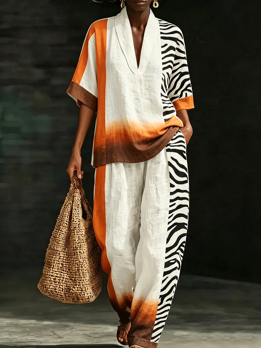 Zebra Print Tie-Dye Women Two Piece Sets Summer V Neck Short Sleeve Top & Casual Loose Wide Leg Pants Set Vintage Outfit
Zebra Print Tie-Dye Women Two Piece Sets Summer V Neck Short Sleeve Top & Casual Loose Wide Leg Pants Set Vintage Outfit