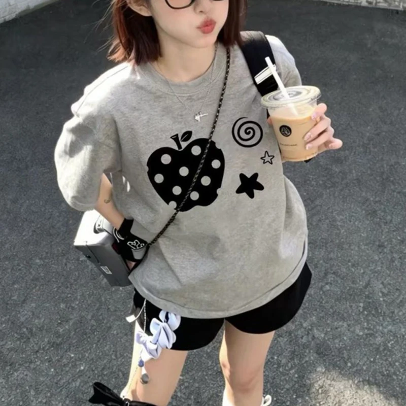 Womens Polka Dot Apple Print Short Sleeve Crew Neck Casual T Shirt
Womens Polka Dot Apple Print Short Sleeve Crew Neck Casual T Shirt
