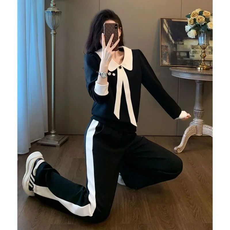 Women Spring Autumn Black Tracksuit Fashion Patchwork Sweatshirt Wide Leg Pant 2 Piece Set Lady Peter Collar Tops Trousers Suits
Women Spring Autumn Black Tracksuit Fashion Patchwork Sweatshirt Wide Leg Pant 2 Piece Set Lady Peter Collar Tops Trousers Suits
