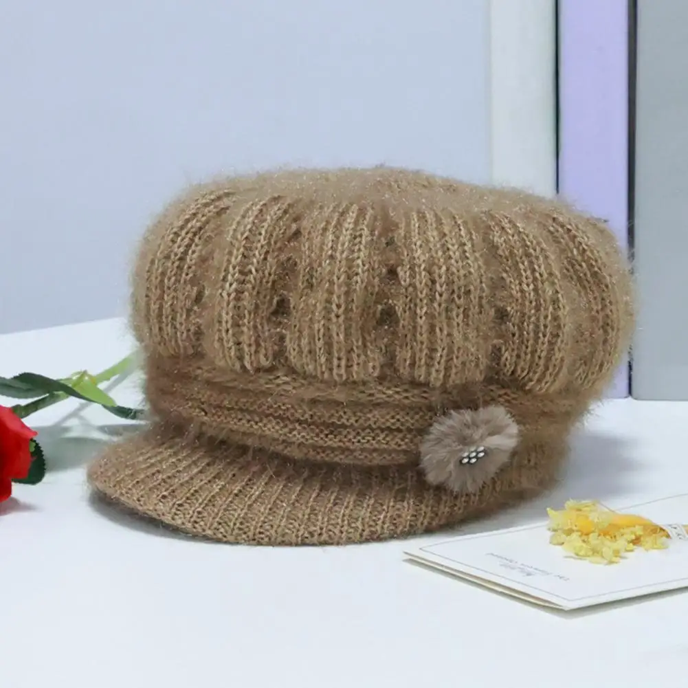 Feminine Knit Cap Stylish Women's Knitted Winter Hat with Extended Brim Plush Lining Solid Color Flower Decor Fashionable Warm
Feminine Knit Cap Stylish Women's Knitted Winter Hat with Extended Brim Plush Lining Solid Color Flower Decor Fashionable Warm