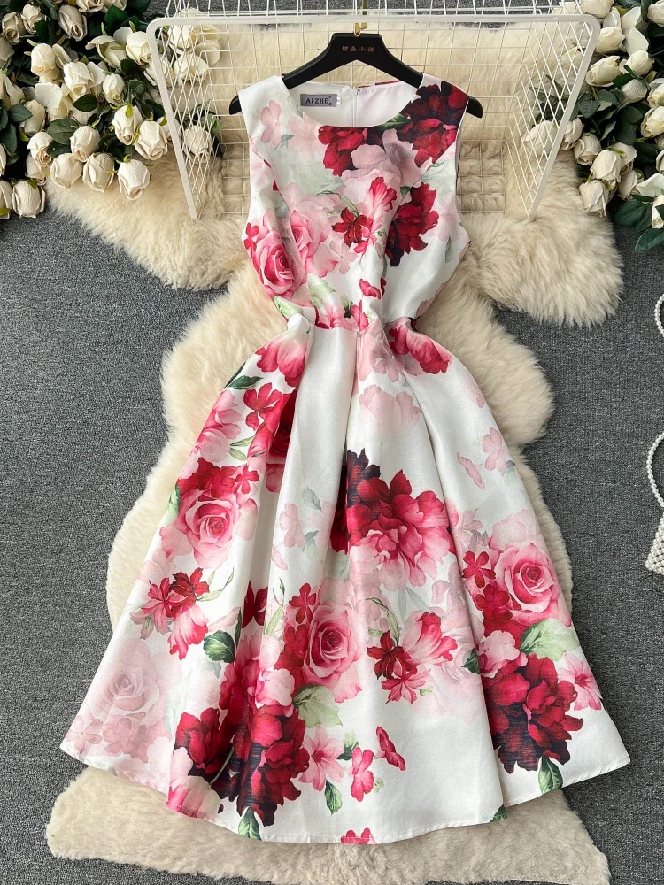 Women Elegant Party Dress Summer Sleeveless Slim Vintage Round Neck Print Floral Dresses Ladies Pleat Party Long Robe
Women Elegant Party Dress Summer Sleeveless Slim Vintage Round Neck Print Floral Dresses Ladies Pleat Party Long Robe