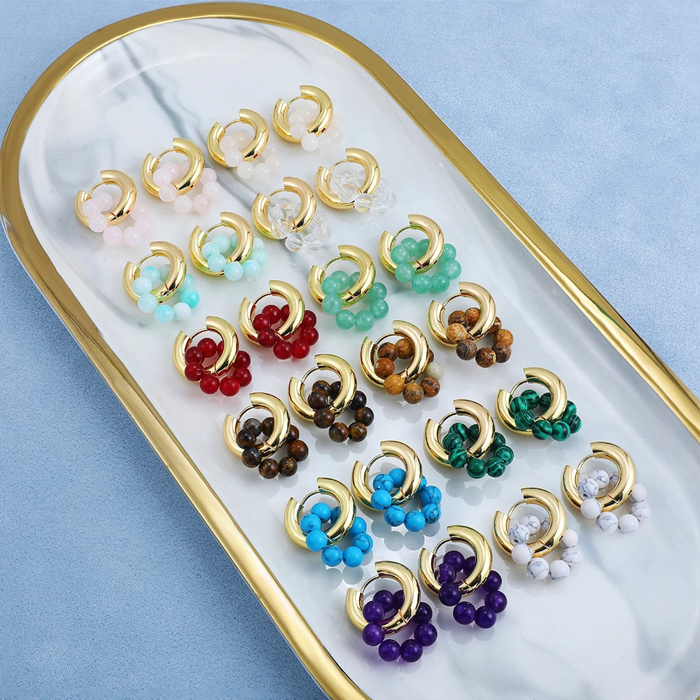New Handmade Natural Stone Beads Circle Earrings Stainless Steel Thick Hoops Huggies Earring Female Vintage Jewelry Party Gift
New Handmade Natural Stone Beads Circle Earrings Stainless Steel Thick Hoops Huggies Earring Female Vintage Jewelry Party Gift