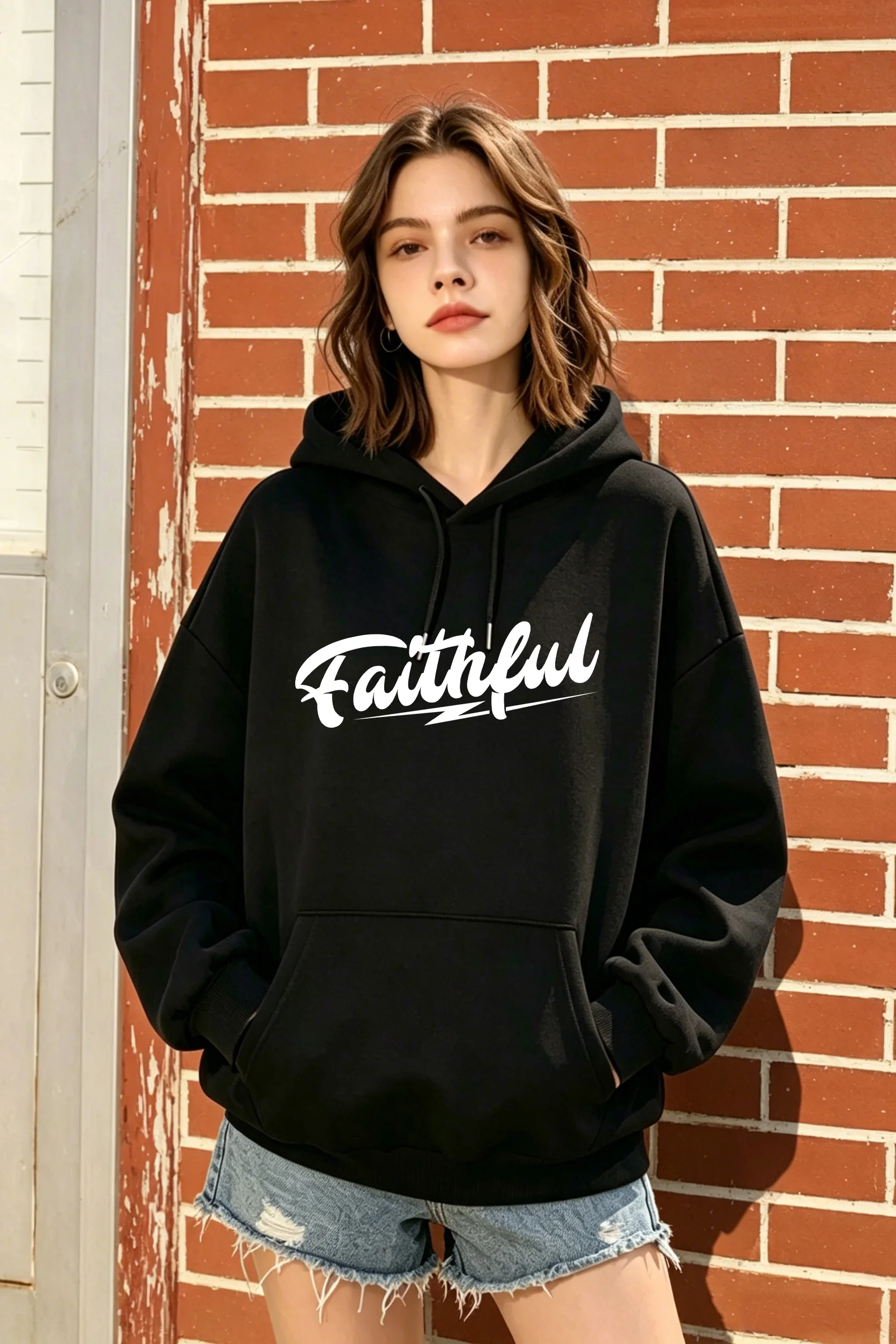Women's Fashion Hoodie, Faithful Letter Print Design, Comfortable Fabric Loose Casual Top
Women's Fashion Hoodie, Faithful Letter Print Design, Comfortable Fabric Loose Casual Top