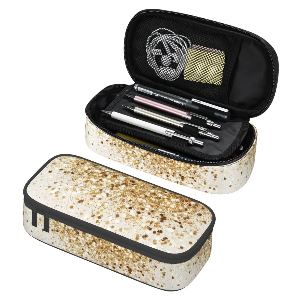 Black And Gold Glitter Pattern Pencil Cases Pen Holder Storage Stationery Supplies Large Storage Pen Box Pencil Bag for Kids
Black And Gold Glitter Pattern Pencil Cases Pen Holder Storage Stationery Supplies Large Storage Pen Box Pencil Bag for Kids