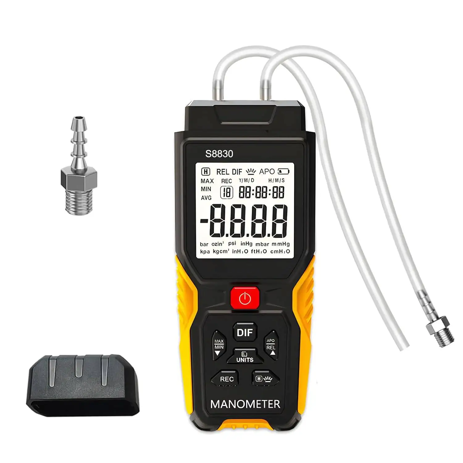 Цифровой манометр, двухпортовый манометр перепада давления ± 36,8 кПа, портативный тестер давления газа HVAC с 12 единицами, подсветкой
Цифровой манометр, двухпортовый манометр перепада давления ± 36,8 кПа, портативный тестер давления газа HVAC с 12 единицами, подсветкой