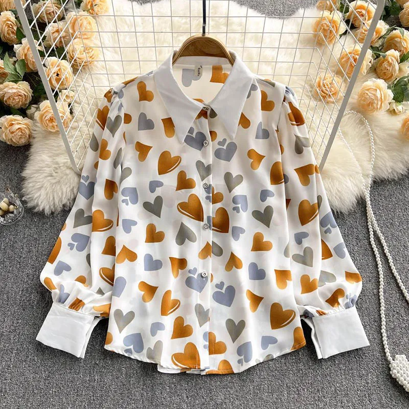 Women Clothing Fashion Casual V-Neck Chiffon Top Spring Autumn Love Printed Design Blouse Lady Loose Simplicity Cozy Shirt
Women Clothing Fashion Casual V-Neck Chiffon Top Spring Autumn Love Printed Design Blouse Lady Loose Simplicity Cozy Shirt