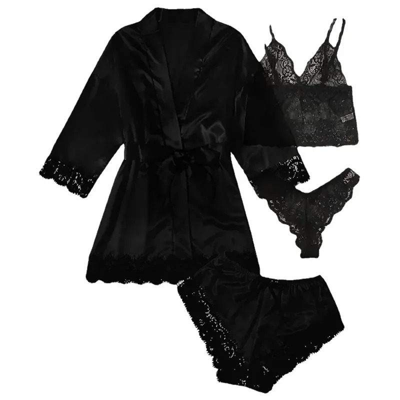 Sexy Lace Seductive Camisole Sleepwear 4-piece Set High-quality Soft Comfortable Seamless Breathable Women's Sexy Lace Nightgown
Sexy Lace Seductive Camisole Sleepwear 4-piece Set High-quality Soft Comfortable Seamless Breathable Women's Sexy Lace Nightgown