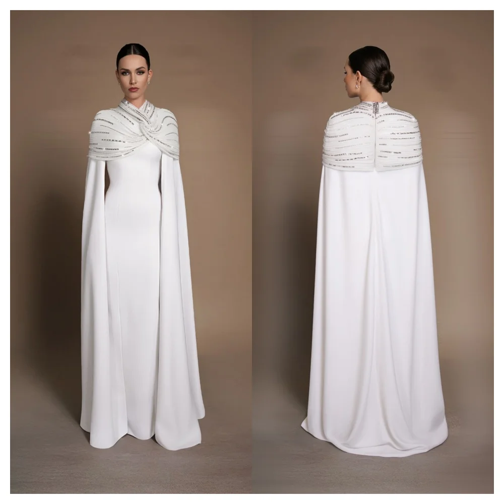 Customized Fashion White Jersey Evening Dress Temperament High Neckline Long Sleeves Party Dress High Quality Celebrit
Customized Fashion White Jersey Evening Dress Temperament High Neckline Long Sleeves Party Dress High Quality Celebrit