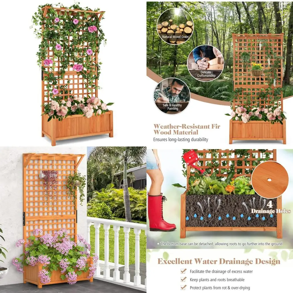 Raised Garden Bed with Trellis, Wooden Elevated Planter Box featuring Hanging Roof and Climbing Trellis, 4 Drainage Holes, 72.5
Raised Garden Bed with Trellis, Wooden Elevated Planter Box featuring Hanging Roof and Climbing Trellis, 4 Drainage Holes, 72.5