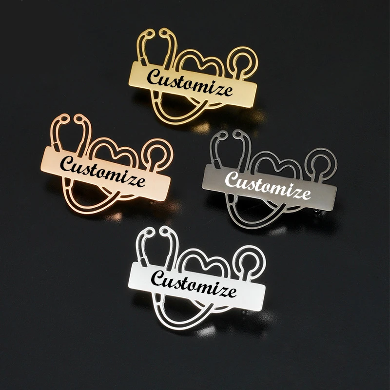 Custom Stainless Steel Lapel Pin Stethoscope Name Tag Brooch Laser Engraved Text Personalized Chest Badge Pin Jewelry
Custom Stainless Steel Lapel Pin Stethoscope Name Tag Brooch Laser Engraved Text Personalized Chest Badge Pin Jewelry