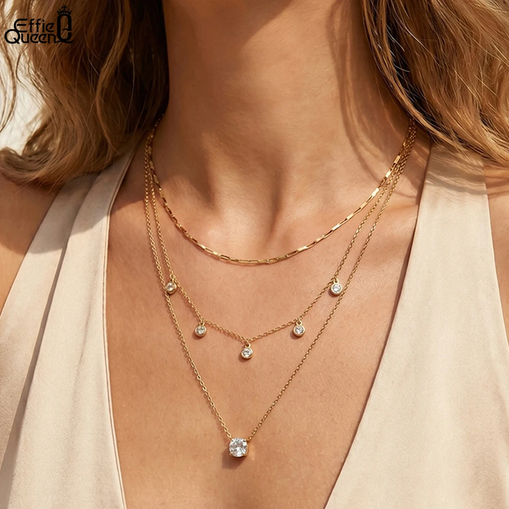 EFFIE QUEEN 925 Sterling Silver Chic Layered Necklace with 5A Cubic Zircon Layering Chain Choker Wedding for Women Jewelry BQN43
EFFIE QUEEN 925 Sterling Silver Chic Layered Necklace with 5A Cubic Zircon Layering Chain Choker Wedding for Women Jewelry BQN43