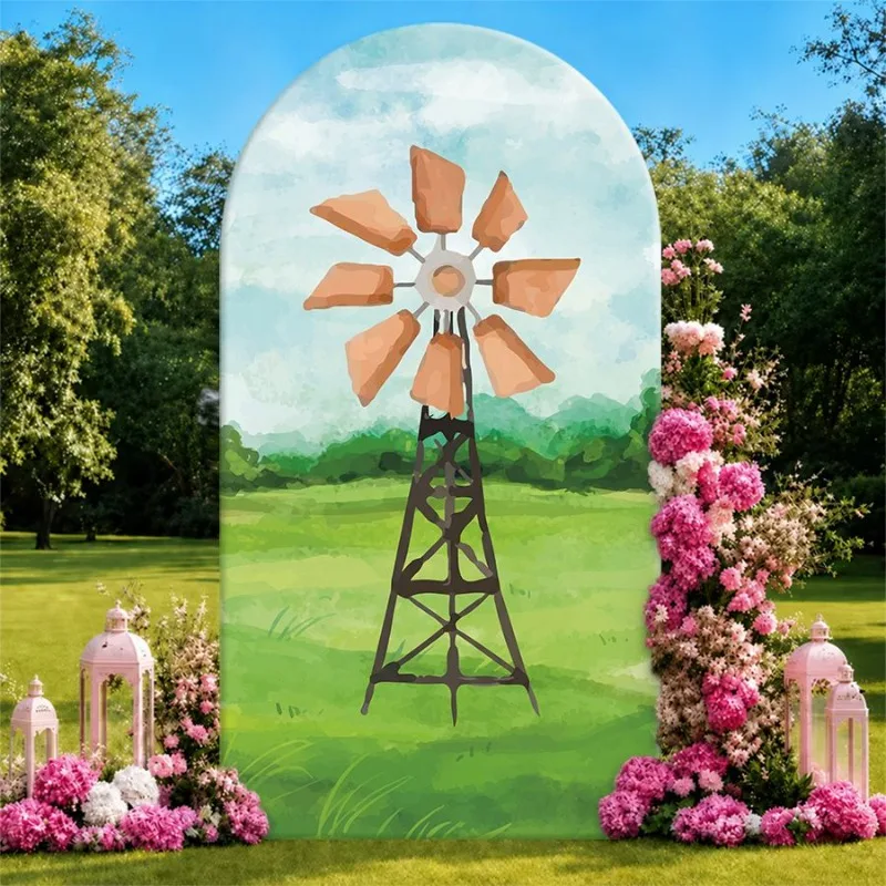 Single Side Arch Backdrop Cover Rustic Windmill Meadow Background for Elegant Outdoor Parties with Lush Pink Floral Arches
Single Side Arch Backdrop Cover Rustic Windmill Meadow Background for Elegant Outdoor Parties with Lush Pink Floral Arches