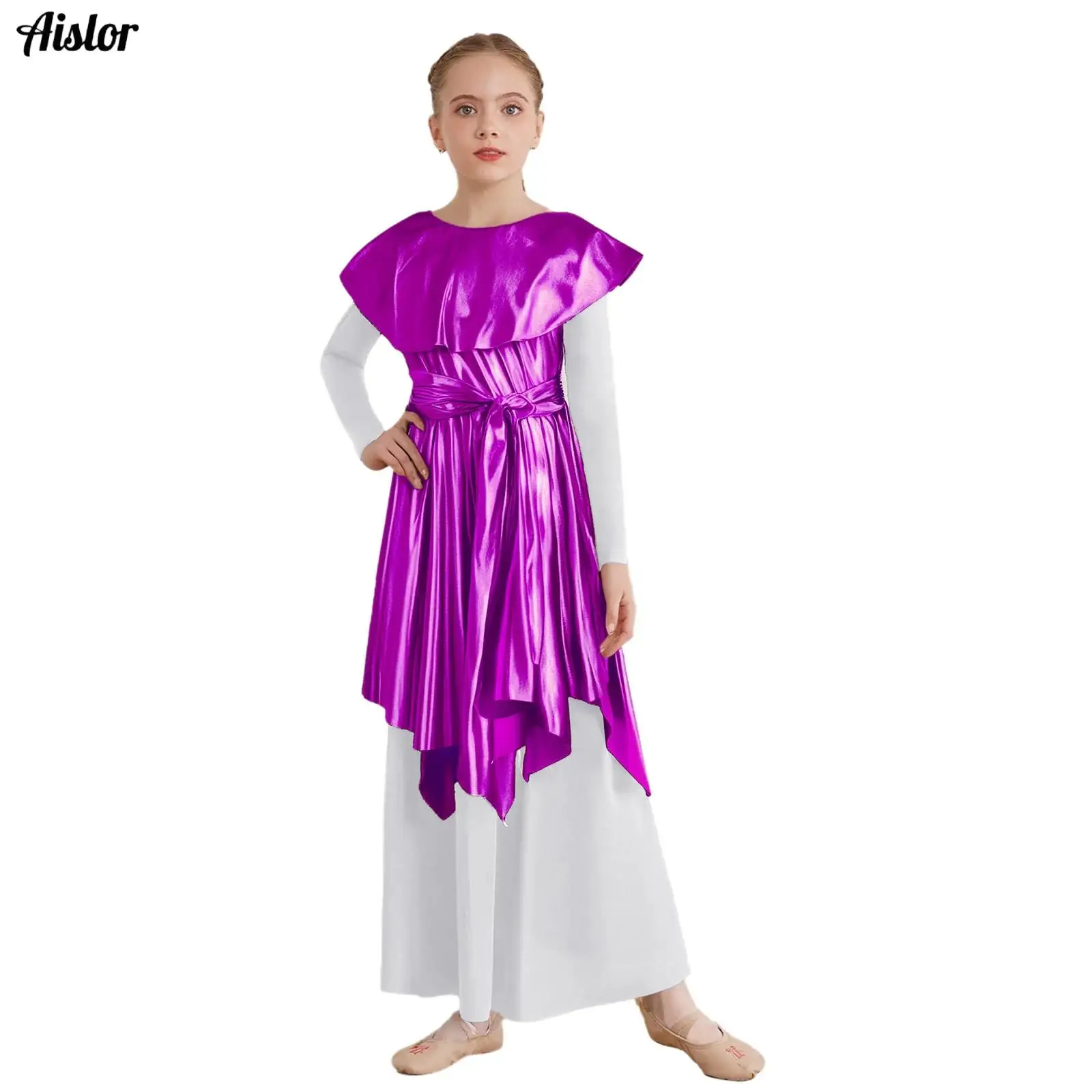 Girls Praise Dance Dress Liturgical Church Choir Tunic Halloween Cosplay Party Costume Metallic Asymmetrical Hem Belted Dress
Girls Praise Dance Dress Liturgical Church Choir Tunic Halloween Cosplay Party Costume Metallic Asymmetrical Hem Belted Dress