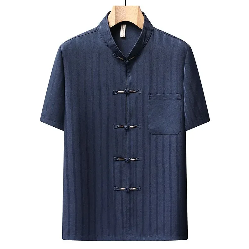 Men's Chinese Style Tang Shirt Summer Short Sleeve Striped Casual Mandarin Collar Blouse Tops
Men's Chinese Style Tang Shirt Summer Short Sleeve Striped Casual Mandarin Collar Blouse Tops