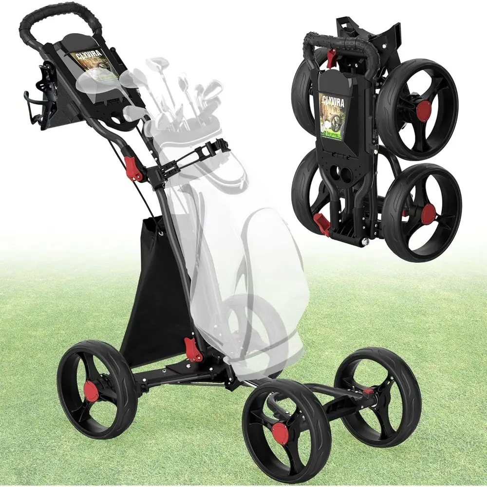 Compact 4-Wheel Golf Trolley with 1-Click Fold, 300 lbs Capacity, Storage, Cup Holder, Cooler, 10 All-Terrain Wheels, and Brake
Compact 4-Wheel Golf Trolley with 1-Click Fold, 300 lbs Capacity, Storage, Cup Holder, Cooler, 10 All-Terrain Wheels, and Brake