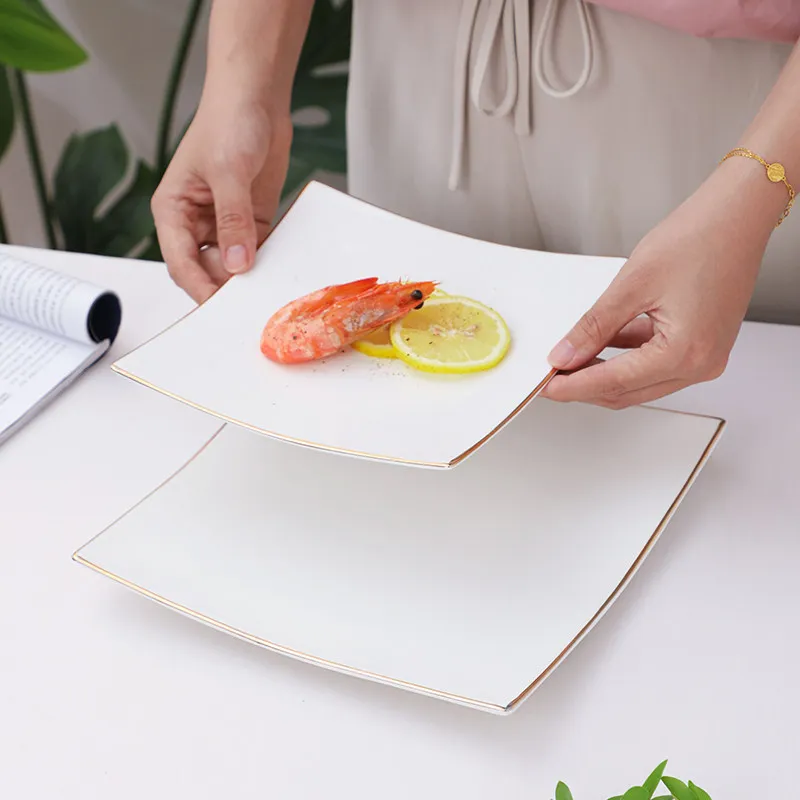 White Gold Ceramic Plate Square Tableware Western Steak Salad Tray Main Course Decorative Tableware Household Tray
White Gold Ceramic Plate Square Tableware Western Steak Salad Tray Main Course Decorative Tableware Household Tray