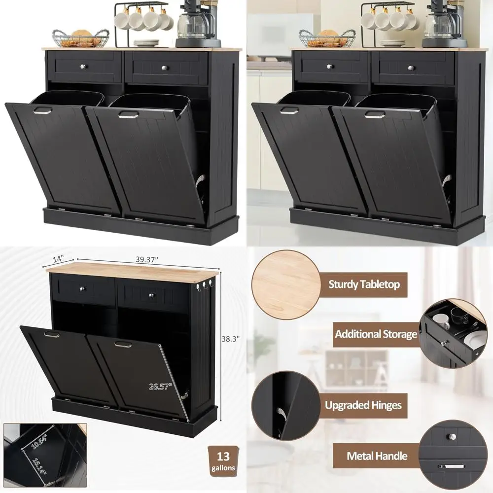 Pet-Friendly Recycling Trash Can Cabinet for Kitchen and Living Room, Black
Pet-Friendly Recycling Trash Can Cabinet for Kitchen and Living Room, Black