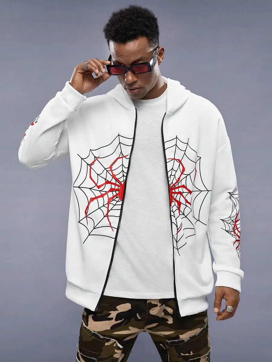Men's Oversized Zip-Up Hoodie with Red Spider Web Graphic Print, Casual Fall Winter Wear
Men's Oversized Zip-Up Hoodie with Red Spider Web Graphic Print, Casual Fall Winter Wear