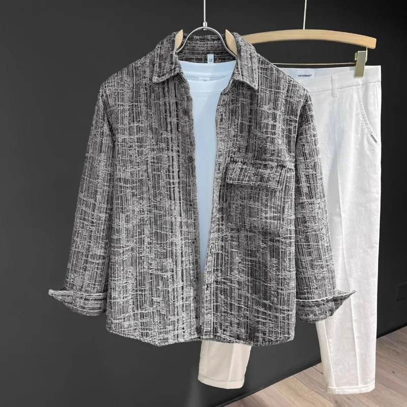 Мужская повседневная рубашка с длинным рукавом, тканая, с текстурой, с отложным воротником, на пуговицах, свободного кроя
Мужская повседневная рубашка с длинным рукавом, тканая, с текстурой, с отложным воротником, на пуговицах, свободного кроя