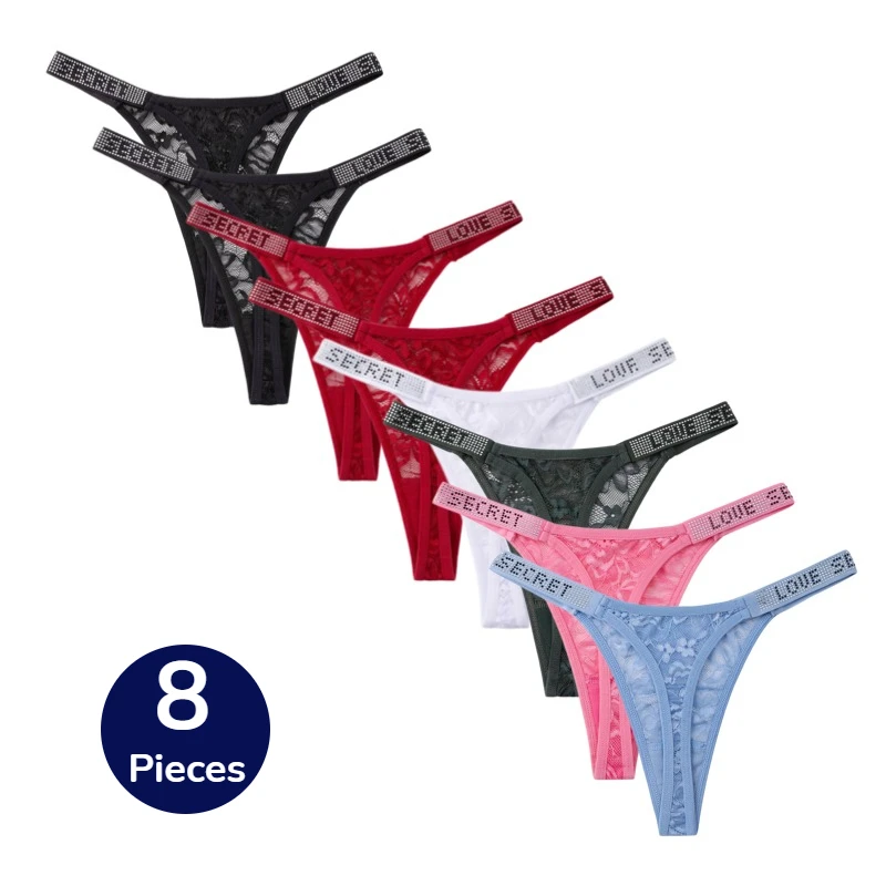 BZEL 8PCS/Set Lace Women's Panties Fashion Letter Belt Shining Female Thongs Low-Waist Hollow Out G-Strings Cozy T-Back Hot Sale
BZEL 8PCS/Set Lace Women's Panties Fashion Letter Belt Shining Female Thongs Low-Waist Hollow Out G-Strings Cozy T-Back Hot Sale