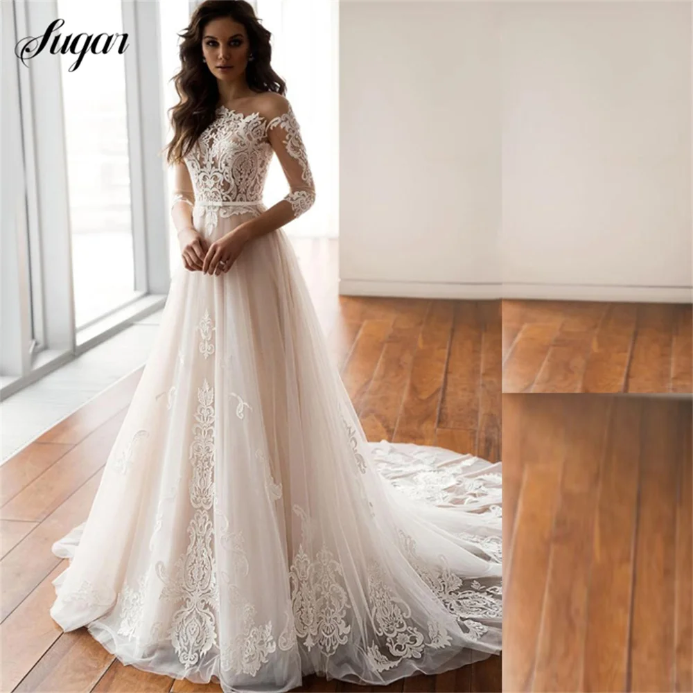 Elegant 3/4 Sleeve Wedding Dress 2024 A-Line Lace Appliques Wedding Gown Button Belt Train Tulle Bridal Gown Vestidos De Noiva
Elegant 3/4 Sleeve Wedding Dress 2024 A-Line Lace Appliques Wedding Gown Button Belt Train Tulle Bridal Gown Vestidos De Noiva