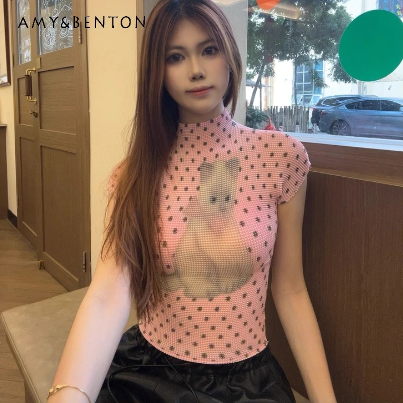 Original Design Pink Polka Dot Ruched Women's T-Shirt Summer New Slim Fit Versatile Half High Neck Short Sleeve T-Shirts Ladies
Original Design Pink Polka Dot Ruched Women's T-Shirt Summer New Slim Fit Versatile Half High Neck Short Sleeve T-Shirts Ladies