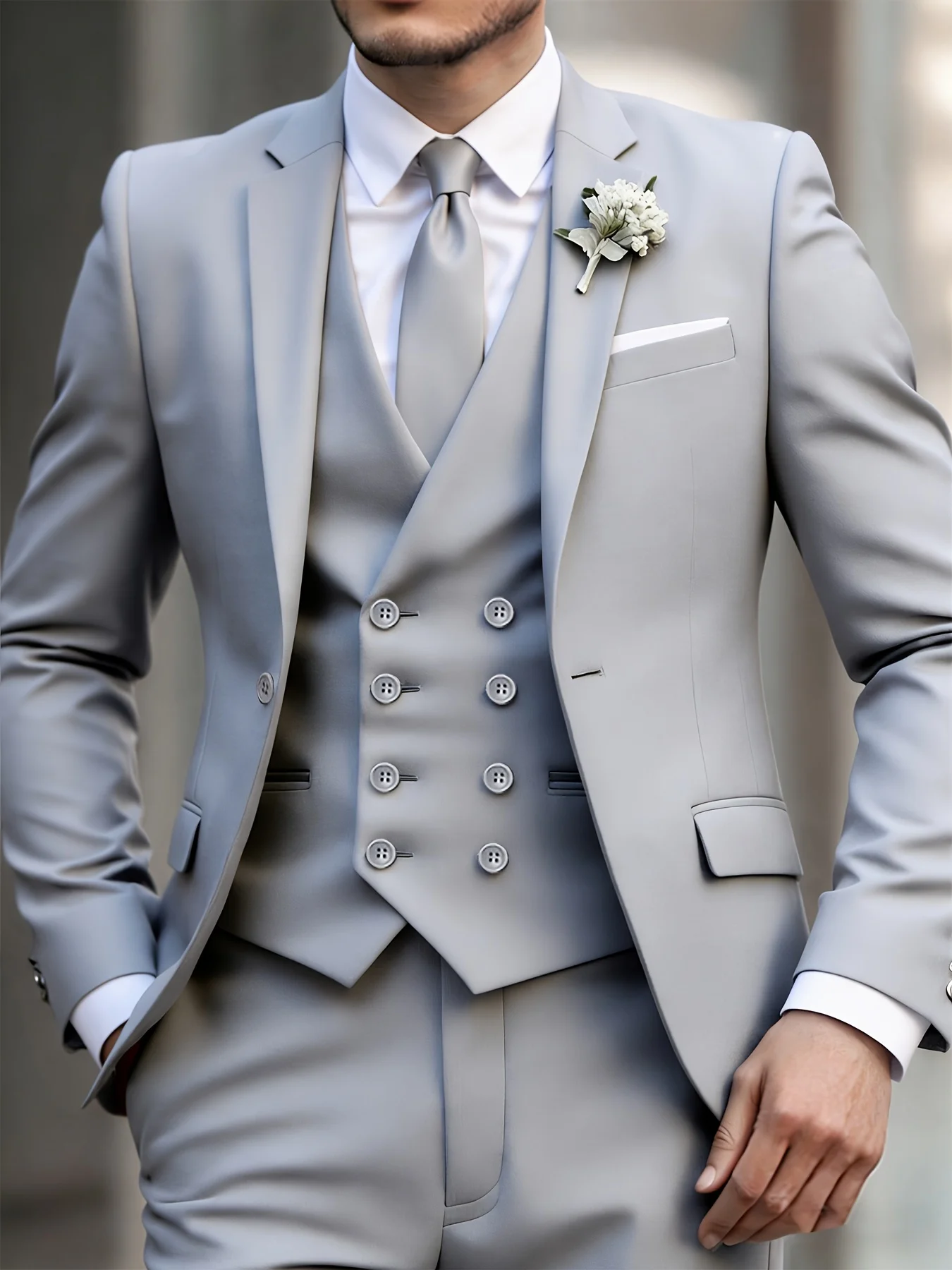 Мужской костюм-тройка, свадебный наряд, костюм с брюками и жилетом, официальная одежда для важных мероприятий.
Мужской костюм-тройка, свадебный наряд, костюм с брюками и жилетом, официальная одежда для важных мероприятий.