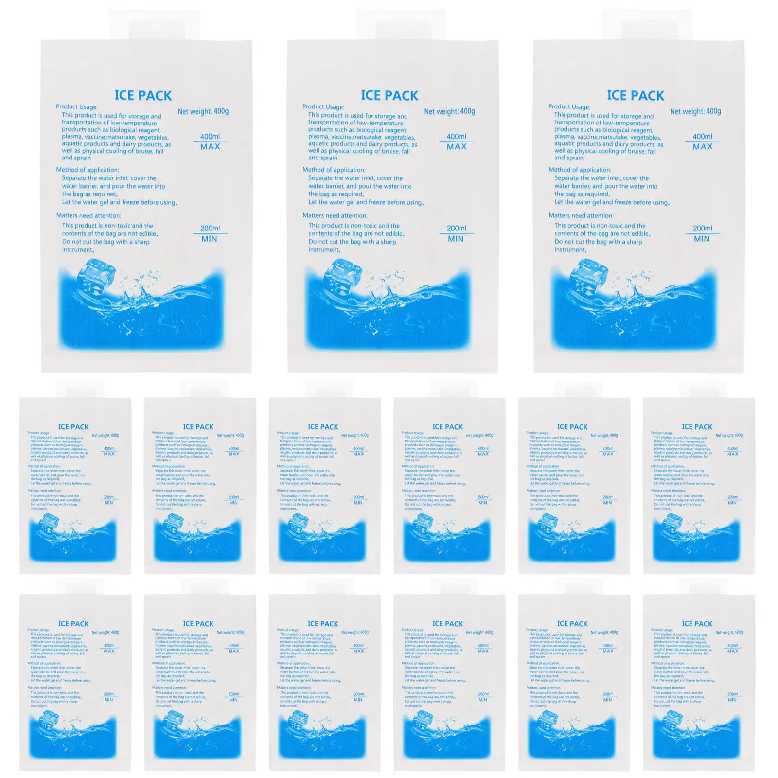 30 Pcs Ice Packs 400ML Reusable Food Shipping Bags Portable Cooler Gel Pack Set Multifunctional Cold Lunch Arctic
30 Pcs Ice Packs 400ML Reusable Food Shipping Bags Portable Cooler Gel Pack Set Multifunctional Cold Lunch Arctic