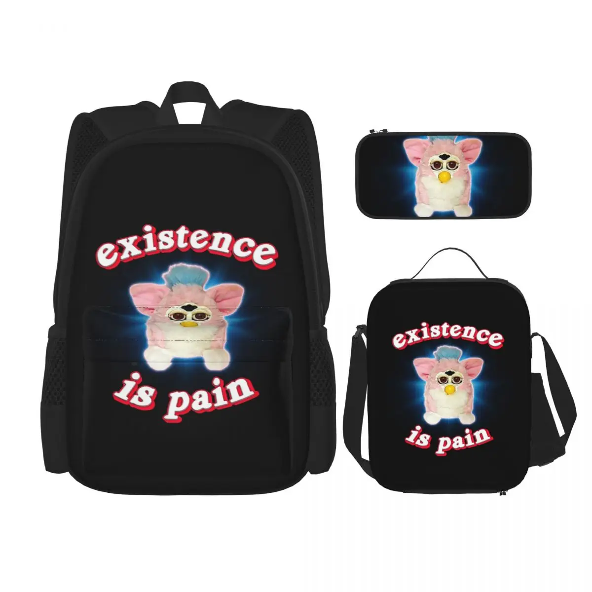 Furby Existence Is Pain Backpacks Boys Girls Bookbag Students School Bags Kids Rucksack Lunch Bag Pen Bag Three-Piece Set
Furby Existence Is Pain Backpacks Boys Girls Bookbag Students School Bags Kids Rucksack Lunch Bag Pen Bag Three-Piece Set