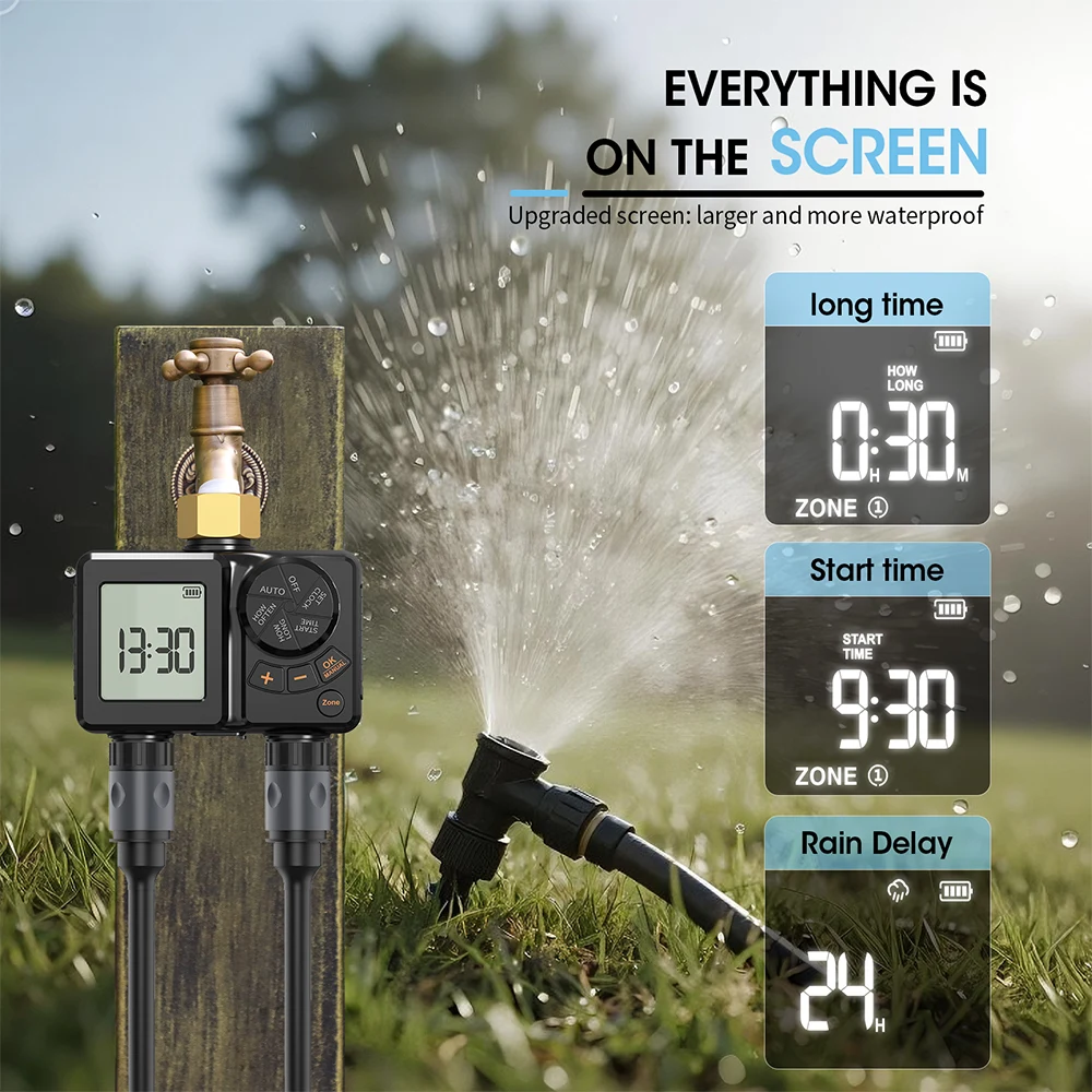 Garden Watering Timer Waterproof Automatic Drip Irrigation Controller Water Valve Lawn Yard Automatic Watering System 2-Outlet
Garden Watering Timer Waterproof Automatic Drip Irrigation Controller Water Valve Lawn Yard Automatic Watering System 2-Outlet