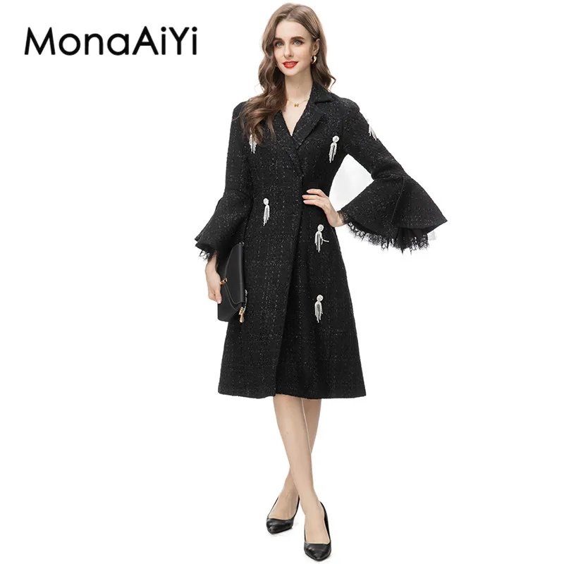 MonaAiYi New Fashion Runway Designer Women's Lapel Collar Single Breasted Buckle Pagoda Sleeve Black Coat
MonaAiYi New Fashion Runway Designer Women's Lapel Collar Single Breasted Buckle Pagoda Sleeve Black Coat