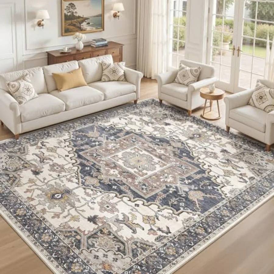 8x10 Washable Area Rugs for Living Room: Non-Slip Vintage Beige-Blue Rug, Large Soft Stain-Resistant Indoor Floor Carpet for Be
8x10 Washable Area Rugs for Living Room: Non-Slip Vintage Beige-Blue Rug, Large Soft Stain-Resistant Indoor Floor Carpet for Be