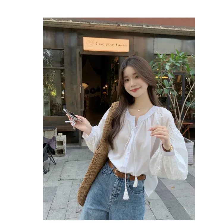 White Lace Embroidery Loose Design Women's Shirt Gentle Style Versatile Belted Top Long Sleeve Zipper Closure Pure Color
White Lace Embroidery Loose Design Women's Shirt Gentle Style Versatile Belted Top Long Sleeve Zipper Closure Pure Color