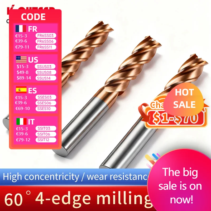 HRC60 1mm 3mm 5mm 8mm 10mm 12mm 16mm 20mm Carbide End mills 4 Flute Tungsten Steel Milling Cutter End Mill Cutter Cnc Tools
HRC60 1mm 3mm 5mm 8mm 10mm 12mm 16mm 20mm Carbide End mills 4 Flute Tungsten Steel Milling Cutter End Mill Cutter Cnc Tools