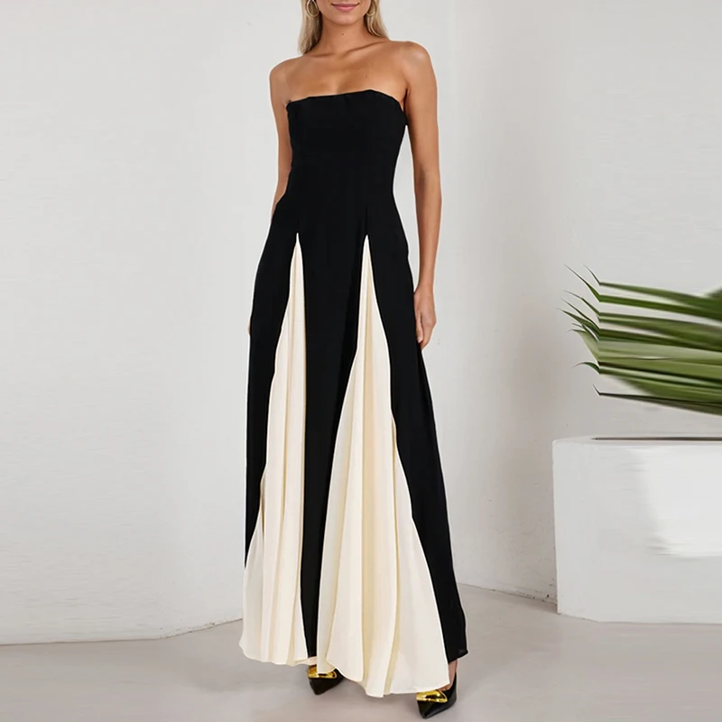 Temperament High Waist Fit Evening Party Dress Fashion Contrast Color Off Shoulder Banquet Dress Women Casual Pleated Long Dress
Temperament High Waist Fit Evening Party Dress Fashion Contrast Color Off Shoulder Banquet Dress Women Casual Pleated Long Dress